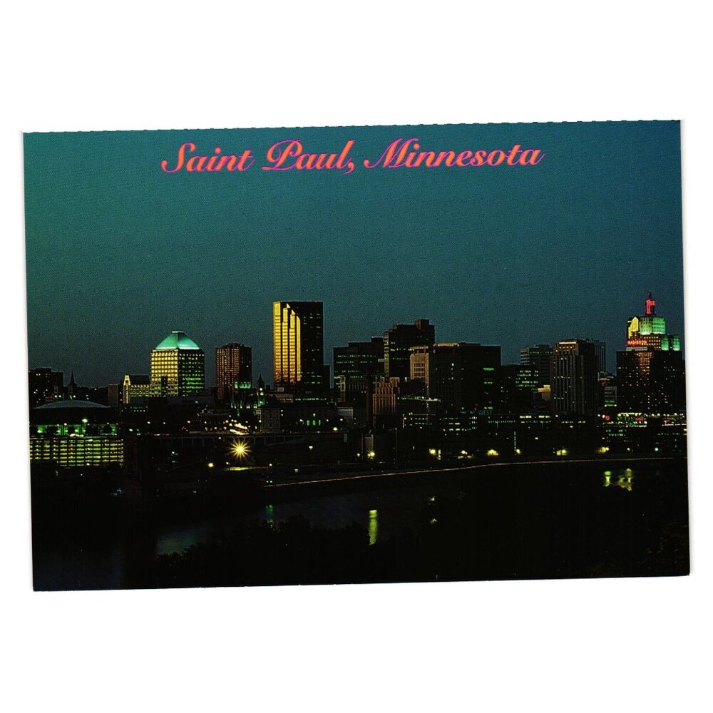 Saint Paul Minnesota Skyline Postcard At Dusk Roger Burroughs Printed In USA